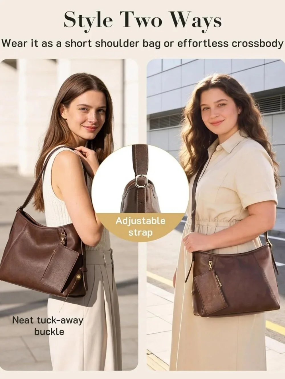 Stylish PU Leather Hobo Bag for Women | Multi-Pocket Crossbody Tote Handbag